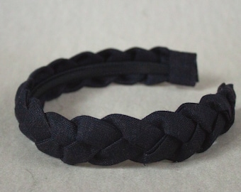 Black linen handmade braided headband hairband hairhoop