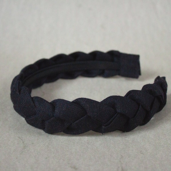 Black linen handmade braided headband hairband hairhoop