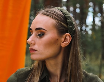 Greenish / green handmade braided headband / headwear / hairhoop hairband diadem