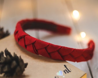 Red linen braided hairhoop/ headband diadem