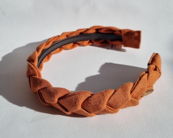 Burnt orange linen handmade braided headband hairband hair hoop diadem