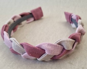 Pink / purple shades handmade linen braided headband hairband hairhoop diadema