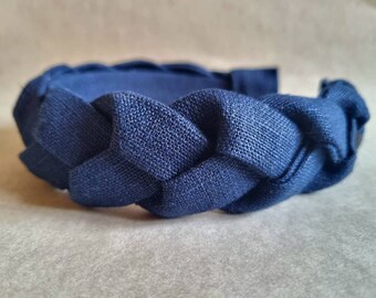 Wide handmade linen dark blue indigo braided hairhoop / headhoop / hairband diadem