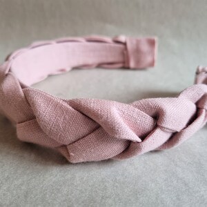 Wide handmade linen rose pink colour braided hairhoop / headhoop / hairband image 5