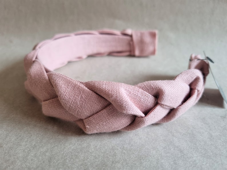 Wide handmade linen rose pink colour braided hairhoop / headhoop / hairband image 5