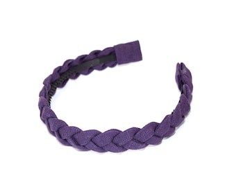 Narrow braided purple color handmade headband diadem hairband