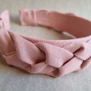 Wide handmade linen rose pink colour braided hairhoop / headhoop / hairband image 3