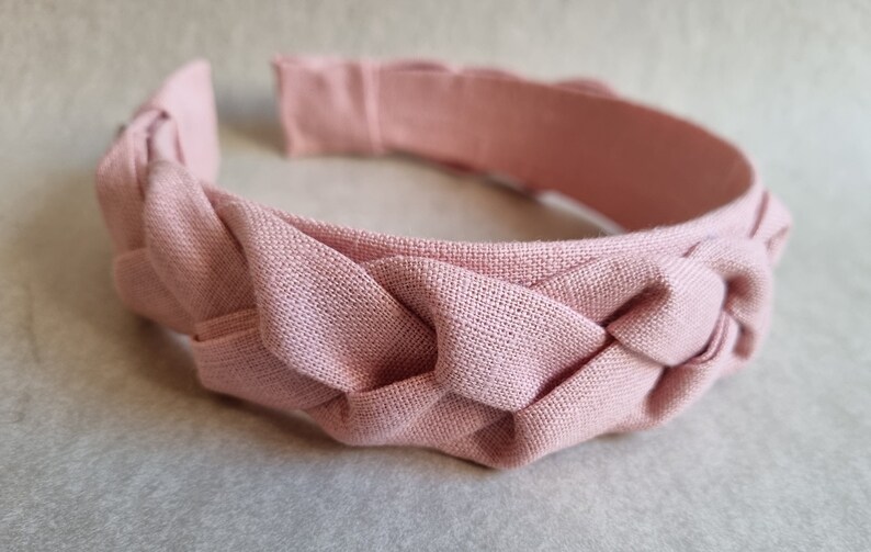 Wide handmade linen rose pink colour braided hairhoop / headhoop / hairband image 3