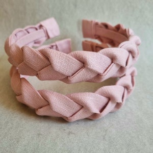 Wide handmade linen rose pink colour braided hairhoop / headhoop / hairband image 9