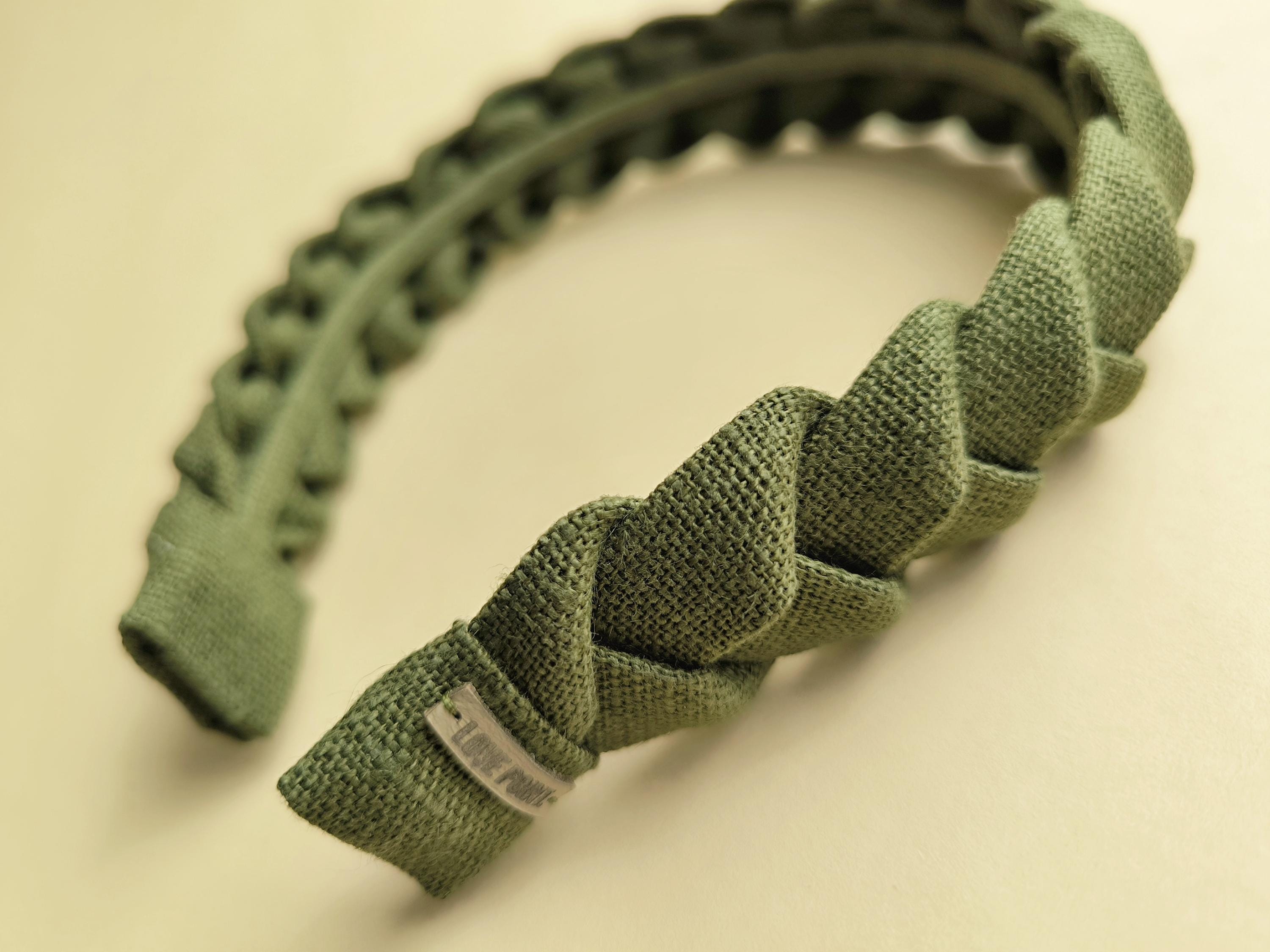 Luxe Boutique | New ✨ Teal Green Boho Braided Faux Linen Boutique Headband Handmade Linen Braided Headband: Khaki Green Boho Hair  main image 3