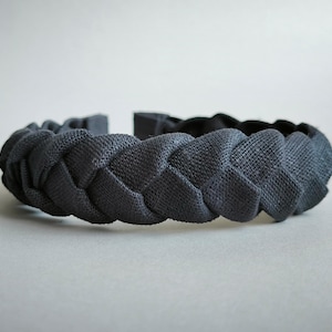 Braided Graphite Linen Hairband: Handmade Women&#39;s Headband