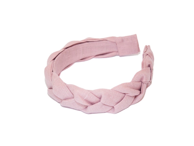 Wide handmade linen rose pink colour braided hairhoop / headhoop / hairband image 7