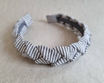 Handmade linen striped braided hairband headband diadema