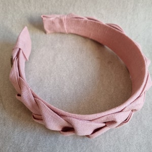 Wide handmade linen rose pink colour braided hairhoop / headhoop / hairband image 4