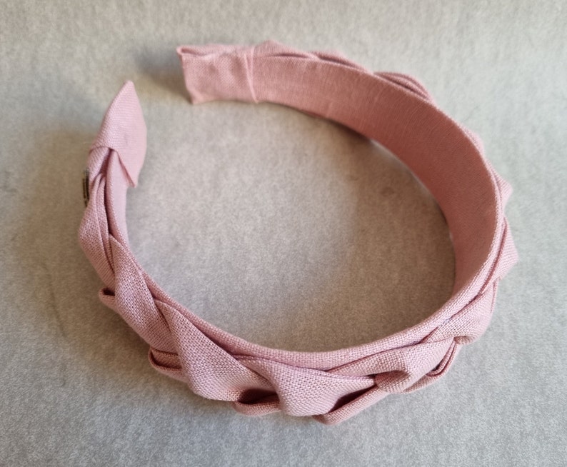 Wide handmade linen rose pink colour braided hairhoop / headhoop / hairband image 4