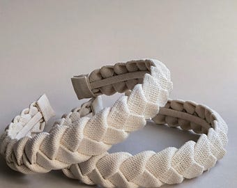 Narrow Vanilla Linen Hairband: Braided Boho Chic Headband