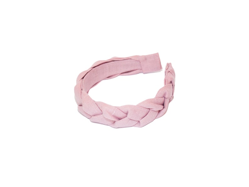 Wide handmade linen rose pink colour braided hairhoop / headhoop / hairband image 8