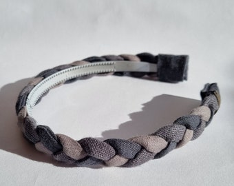 Narrow braided grey color shades handmade headband diadem hairband