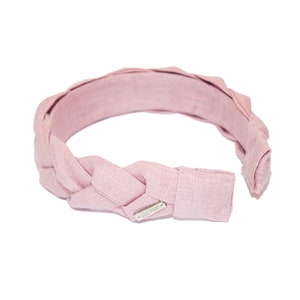 Wide handmade linen rose pink colour braided hairhoop / headhoop / hairband image 6