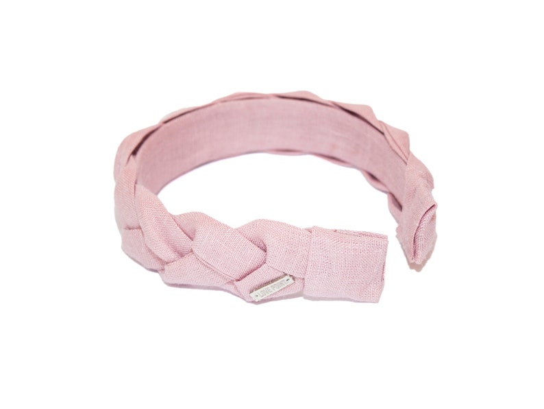 Wide handmade linen rose pink colour braided hairhoop / headhoop / hairband image 6