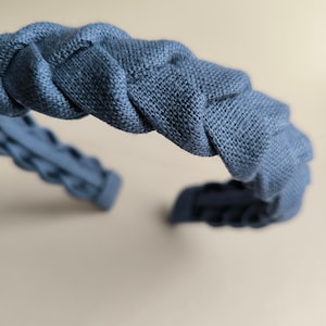 Handmade Denim Blue Linen Braided Headband: Stylish Accessory