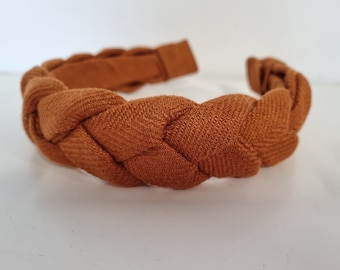 Wide handmade linen brown / burnt orange braided hairhoop / headhoop / hairband diadema
