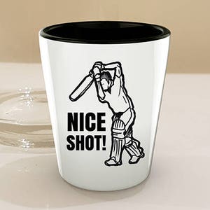 Cricket lover shot glass gift, cricketer fan 'nice shot' funny cricket gifts, cricket bat decor