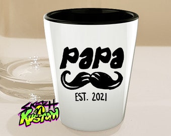 Future Grandparent/Papa Pregnancy Announcement 2021 Shot Glass Gifts // New Papa/Grandfather To Be Gift Ceramic Mug // Est. 2021