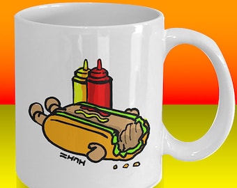 Dancing Hot Dog Meme Gift Mug // Funny Hotdog Meme // Hot Dog Fans with Ketchup and Mustard - Personalised Option Available