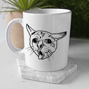 Ugly Coughing Cat Meme Mug - Coughing Cat Mug - Funny Ugly Cat Mug of Cat Coughing with Tongue Sticking Out! - Personalised Option Available
