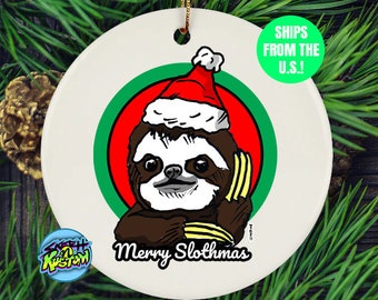 Sloth Christmas Ornament, Christmas Sloth Ornament for Christmas, 'Merry Slothmas' Christmas Decoration, Sloth Themed Xmas Ornament