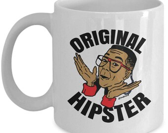 Funny Geek, Hipster Nerd Mug with a Geek Wearing Glasses!  'Original Hipster' 90s Art Throwback mug - Personalised Option Available
