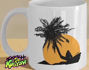 Hawaiian Palm Tree with Sunset Gift, Hawaii Mug, Hawaii Gifts, Hawaii Art, Hawaii Decor Coffee Cup, Palm Tree Silhouette & Sun Illustration