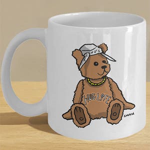 Thug Life, Hug Life Baby Bear Mug Printed Art Gifts // Cute Bear Wearing White Bandana with Hug Life Tattoo Illustration