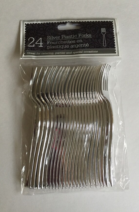 Mini Silver Finish Plastic Forks 24ct Etsy