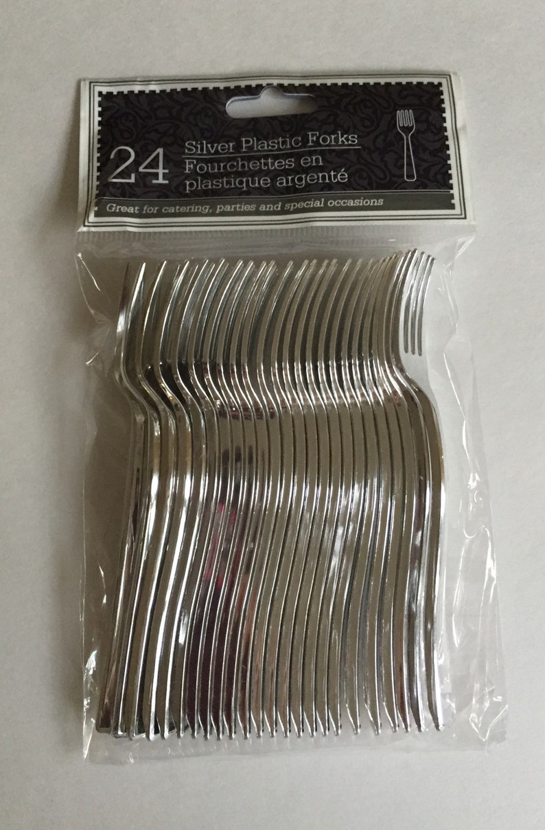 Mini Silver Finish Plastic Forks 24ct Etsy
