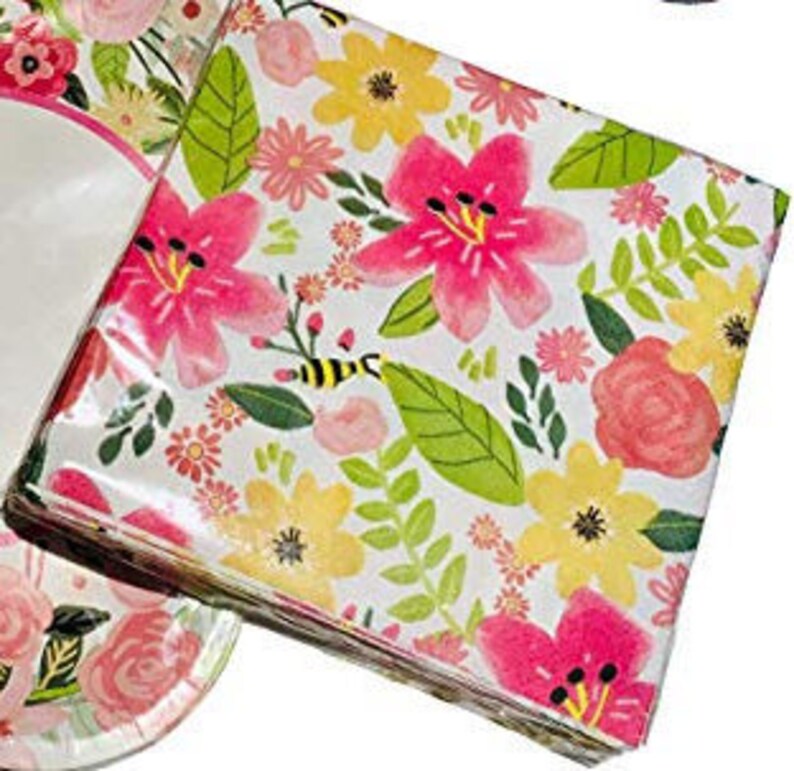 Garden Spring Fling /'/'Sentiment Pink Floral Bee Beverage Paper Napkins 28ct
