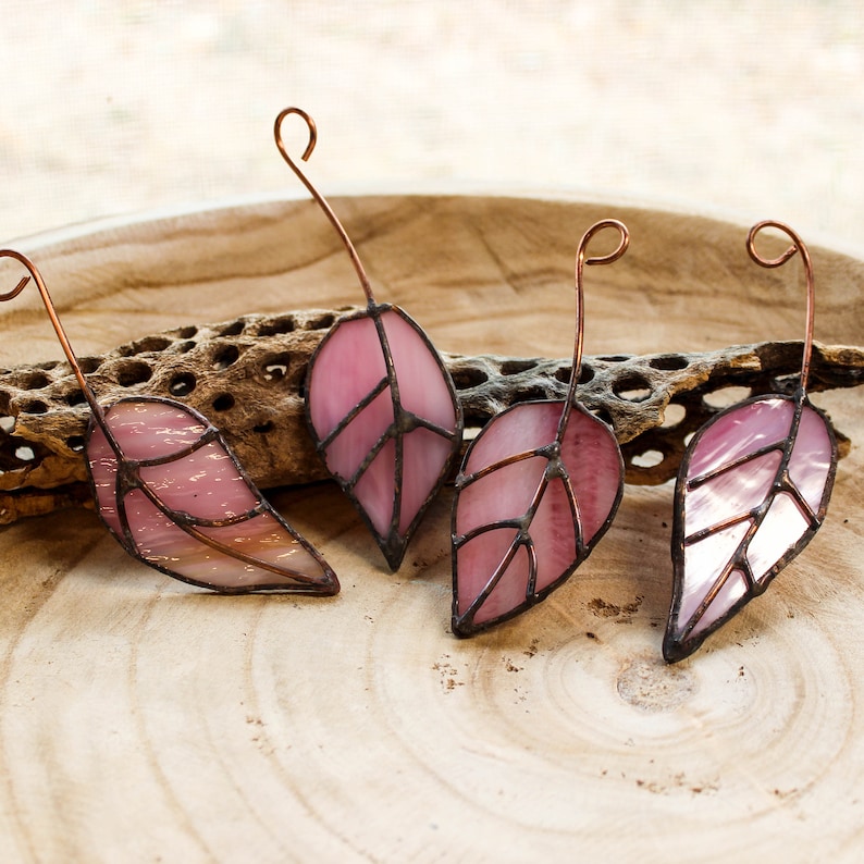 Stained Glass Leaf Set of 4-Pastel Pink