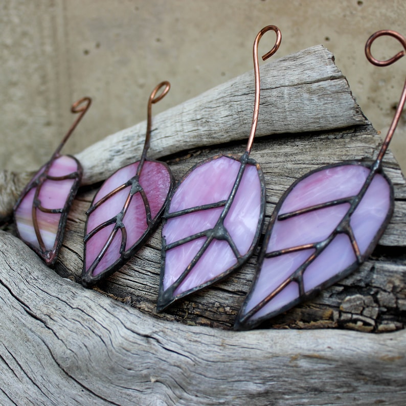 Stained Glass Leaf Set of 4-Pastel Pink