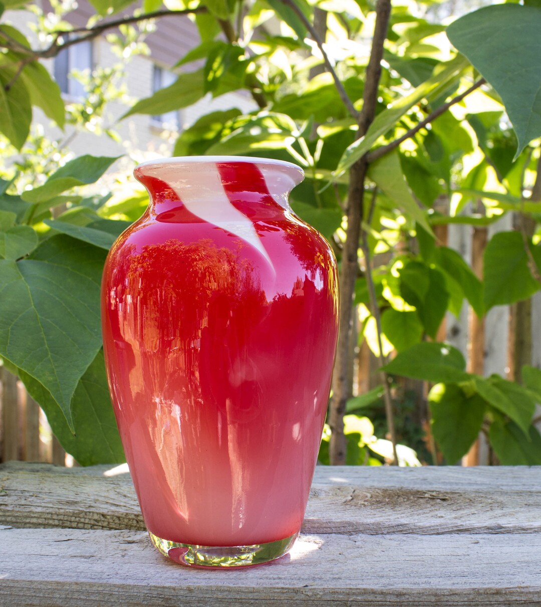 Glass Blown Vase Lipstick Red Over White Glass Hand Blown Etsy
