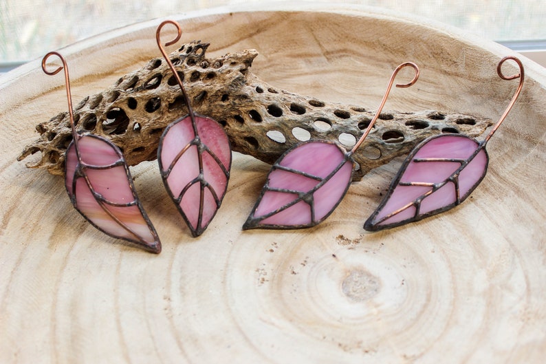 Stained Glass Leaf Set of 4-Pastel Pink