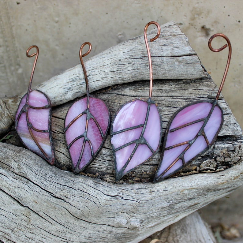 Stained Glass Leaf Set of 4-Pastel Pink