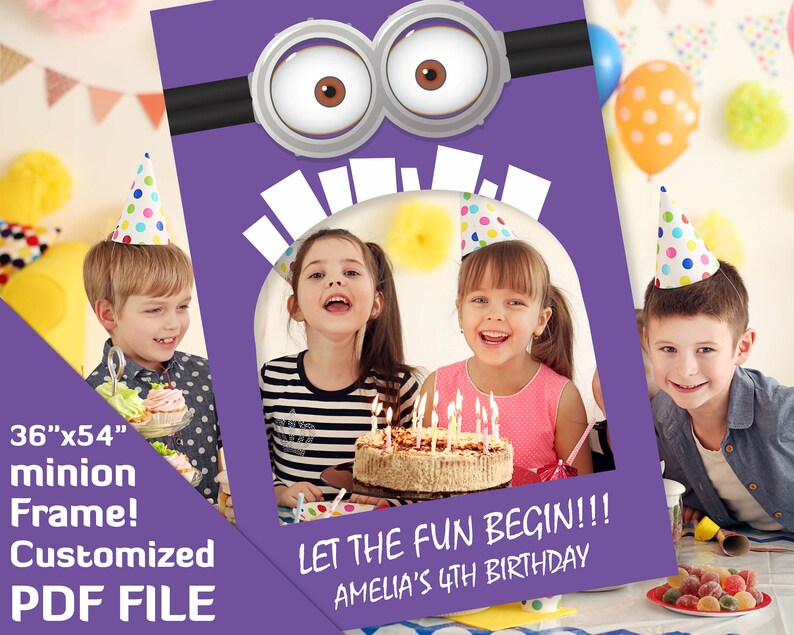Evil Minion Party Favors Purple Photo Booth Prop Printable Frame Backdrop Photobooth Props Birthday 36x54 Pdf File Fun