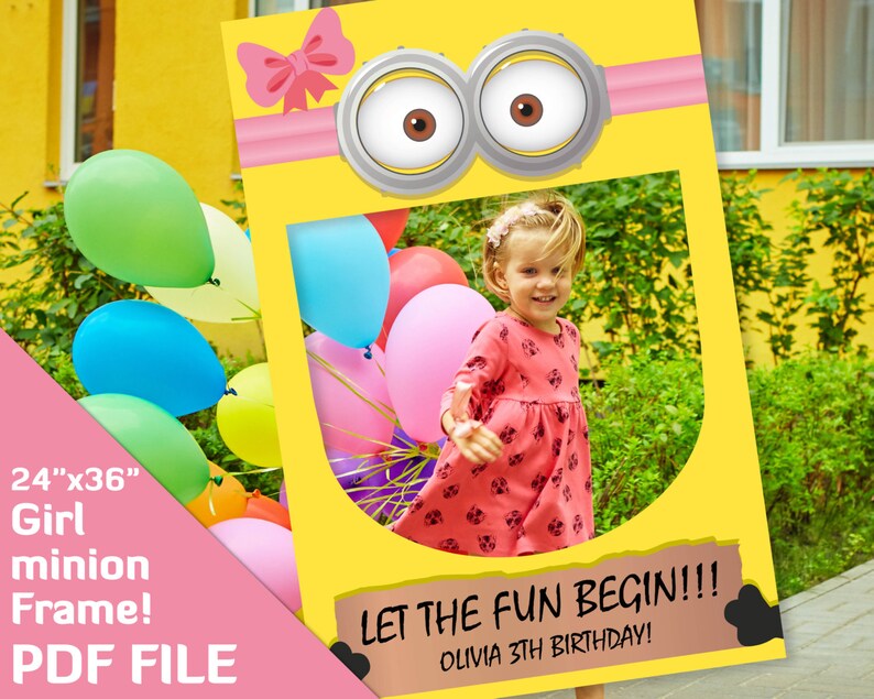 Minion Girl Birthday Party Prop Photo Booth Props Phtobooth Frame Backdrop Decorations 24x36 Pdf File