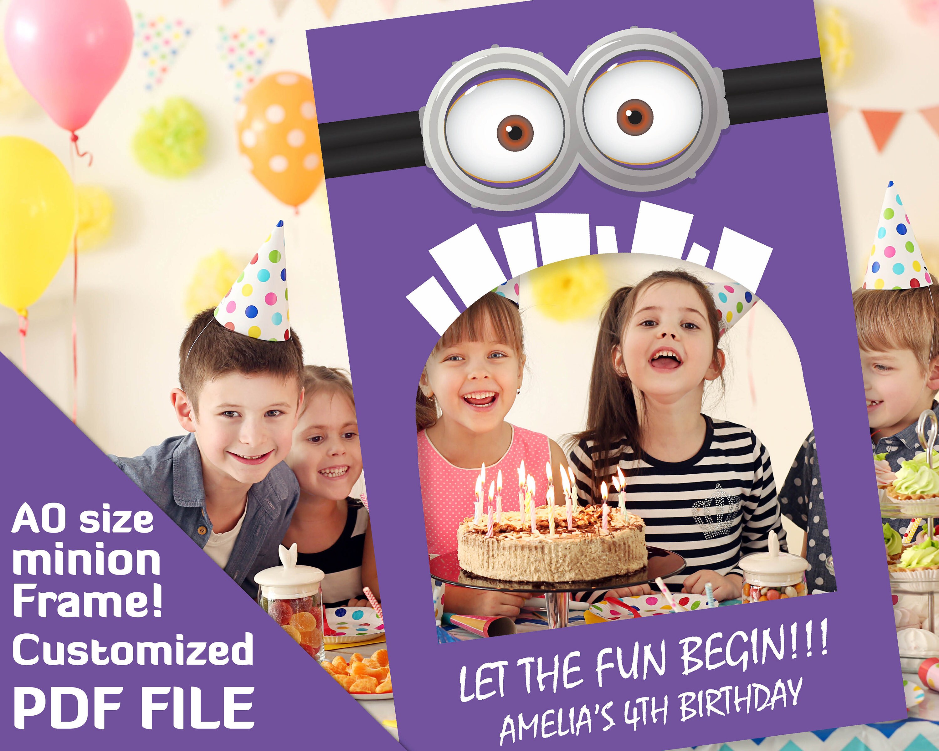 Evil Minion Party Photobooth Prop Purple Minions Supplies A0 Size Pdf File Photo Booth Backdrop Decor Kids