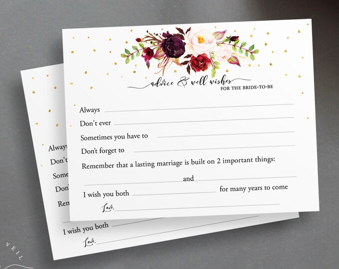 Bridal Shower Advice Cards Floral Advice Cards Printable - Etsy