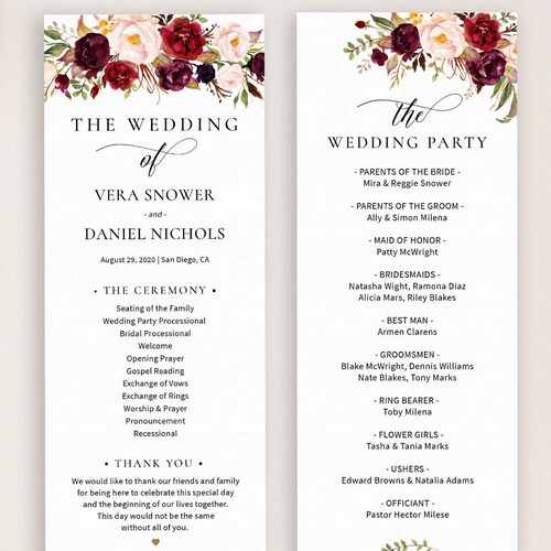 Instant Download Wedding Ariel Floral Wedding Program Printable Floral Wedding Gold Frame Blush Navy Floral Wedding Program Template