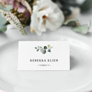 CORA - Eucalyptus Greenery Editable Place Card Template, Printable Wedding Escort Card Template, Flat & Folded w/ Meal Options