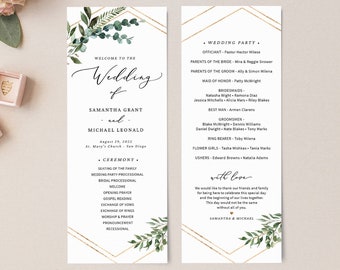 Greenery Wedding rustic Program Wedding ceremony program with eucalyptus greenery Rustic wedding fan Fan editable Template ETHG
