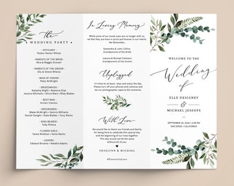 Greenery Wedding rustic Program Wedding ceremony program with eucalyptus greenery Rustic wedding fan Fan editable Template ETHG